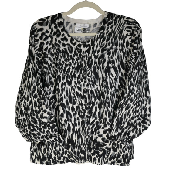 Calvin Klein Cardigan Sweater Women 1X Silk Blend Rhinestone Button Pockets - Picture 1 of 10